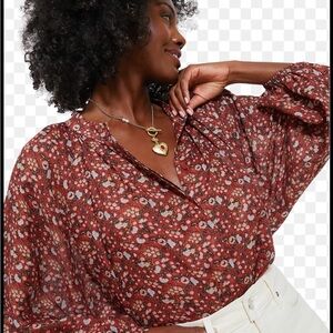 Tuckernuck Burgundy Floral Blouse
